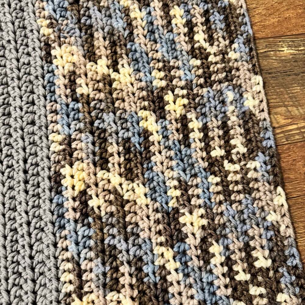 Handmade Crochet Afghan Blanket Blue Grey and Cream Striped Rectangular Throw - Picture 3 of 3